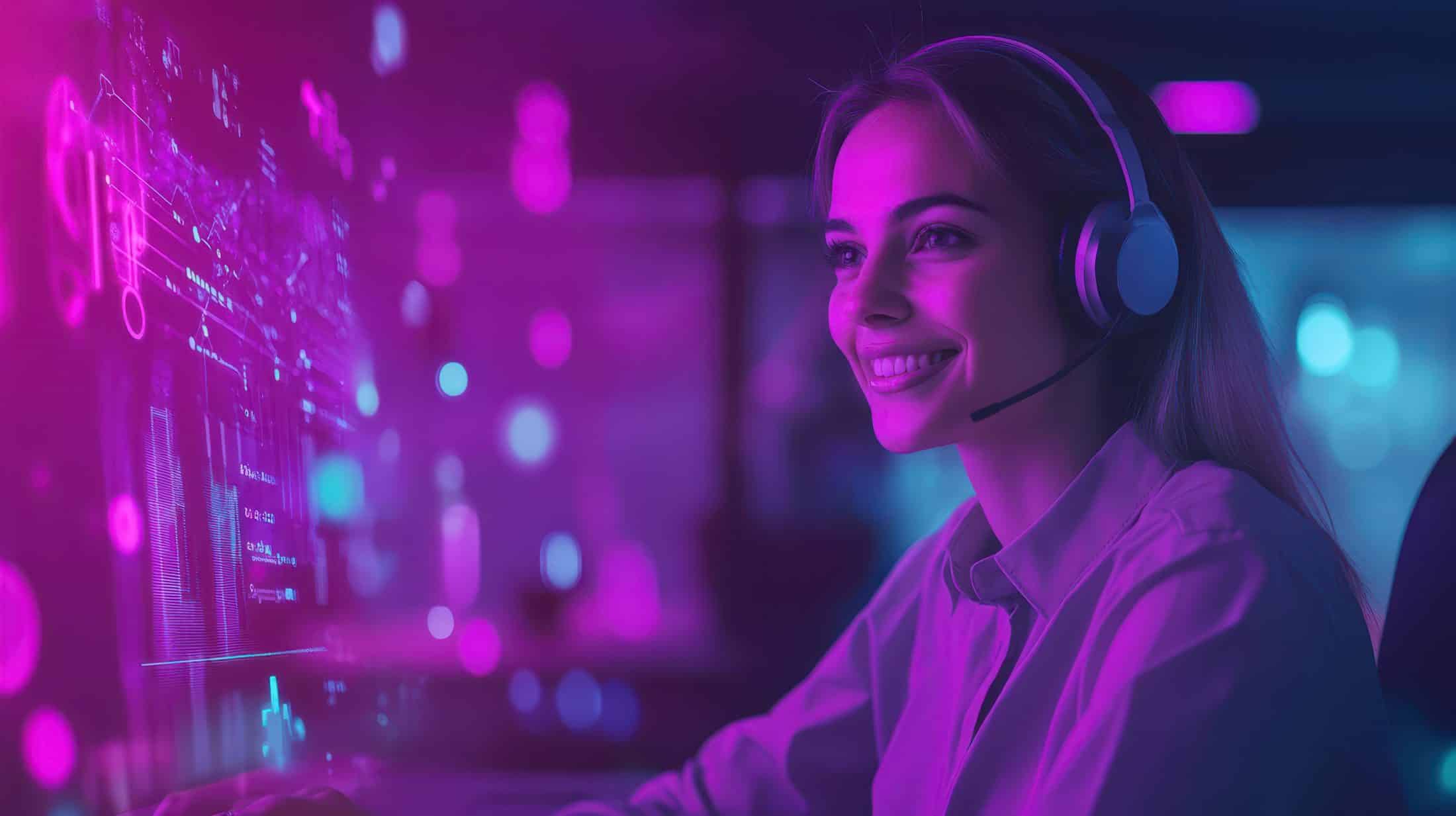 Contact center moderno con agente utilizando software de atención al cliente